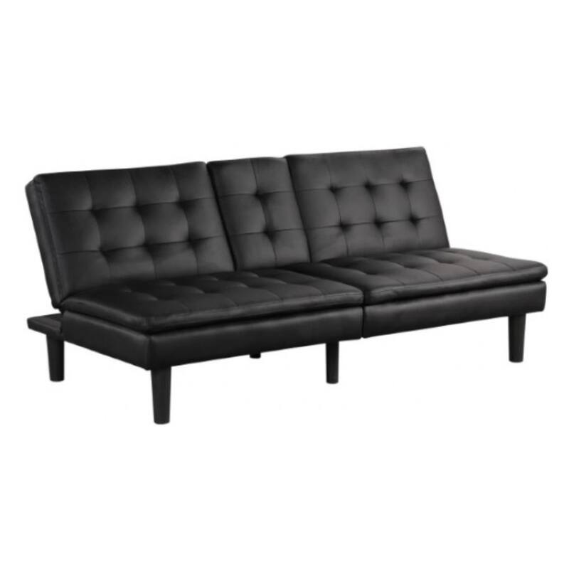 Berie Futon Sofa Bed, Drop-Down Tray, Cupholder, Black Faux Leather