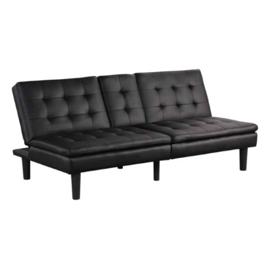 Berie Futon Sofa Bed, Drop-Down Tray, Cupholder, Black Faux Leather