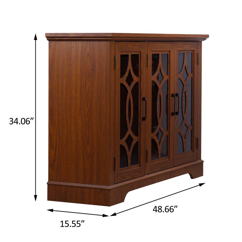 Sideboard Cabinet with 3 Tempered Glass Doors, Buffet Cabinet with Adjustable Shelf, Freestanding Wooden Storage Cabinet