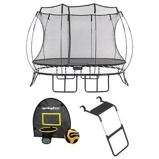 Springfree Outdoor 8 x 11 Ft Trampoline, Enclosure, Hoop Game, and Step Ladder - 7.40