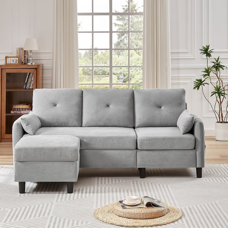 77.36 Inches Modern Sectional Sofa with Reversible Ottoman and Side Storage Pocket