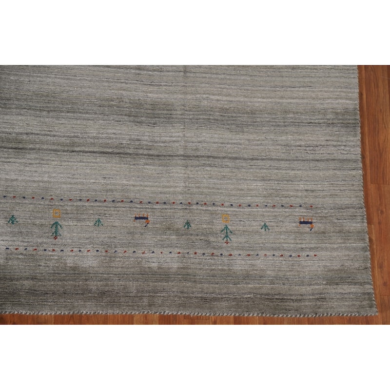 Striped Gabbeh Oriental Area Rug Handmade Green Wool Carpet - 8'10"x 11'7"