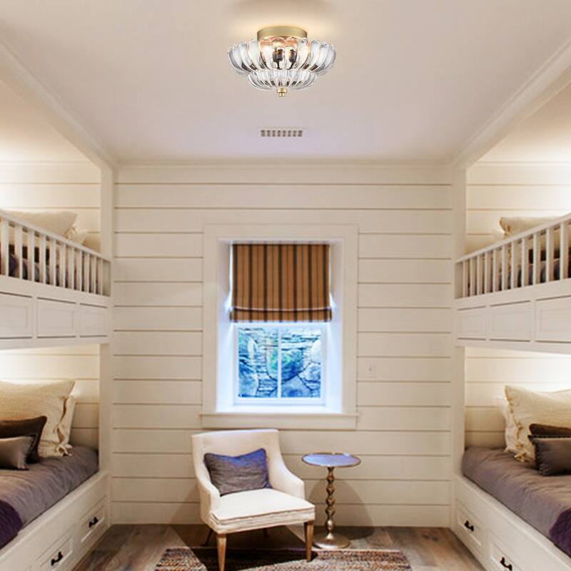 Bolero 3-light Modern Gold Metal with Scalloped Clear Glass Semi Flush Mount Ceiling Light
