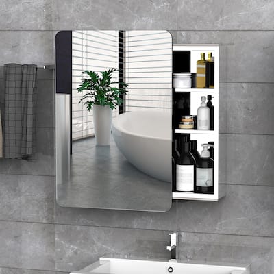Silver Stainless Steel Wall-Mount Mirror Cabinet with Sliding Door Shelves - 18" W x 4.75" D x 26" H