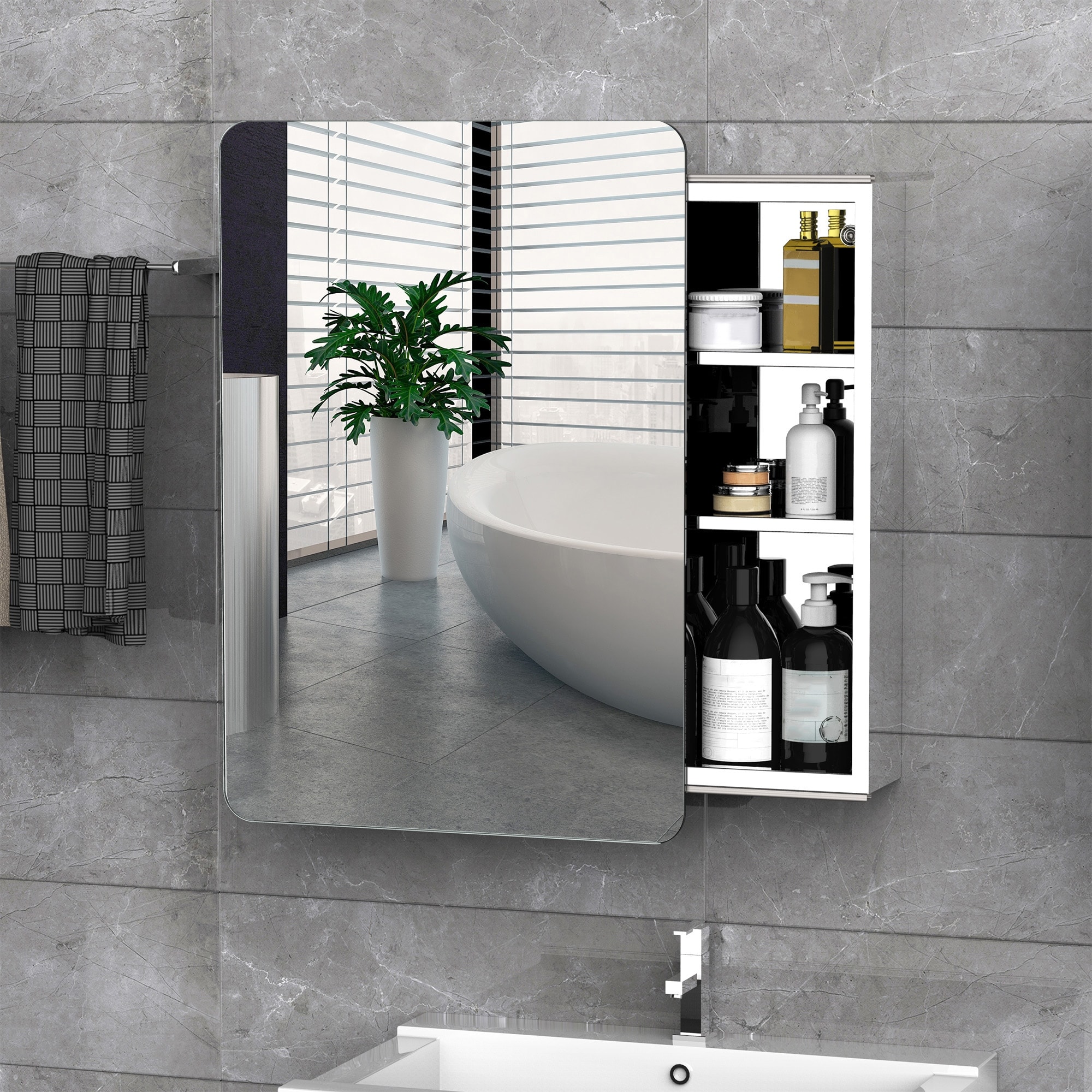 kleankin Stainless Steel Wall Mount Bathroom Medicine Cabinet with Mirror Storage Organizer Double Doors Silver