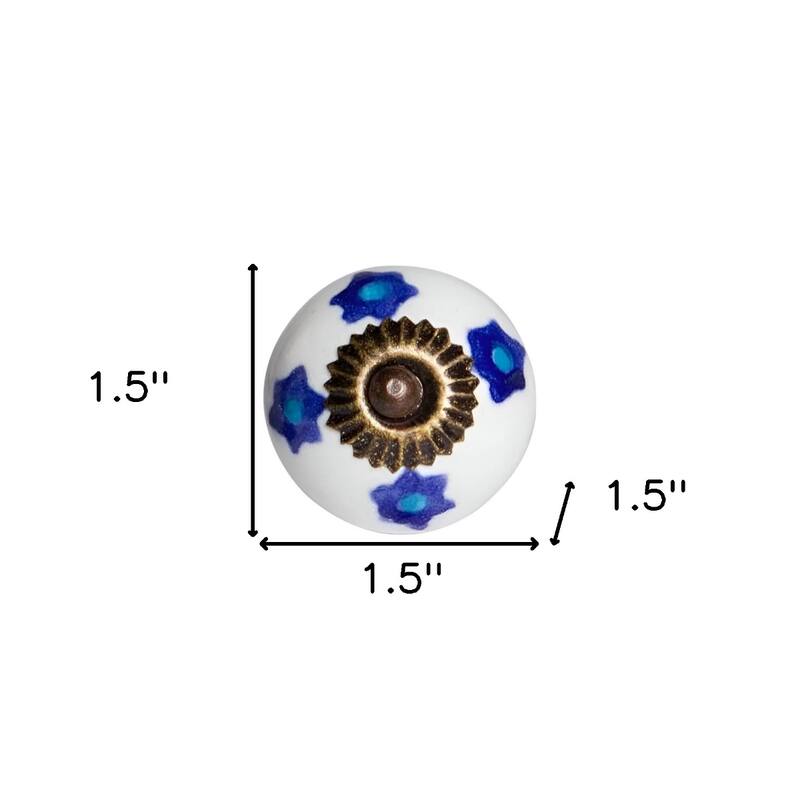 Set of 12 Ceramic Drawer Knobs Blue White Turquoise Floral Round Cabinet Pulls for Furniture - 1.5” x 1.5” x 1.5”