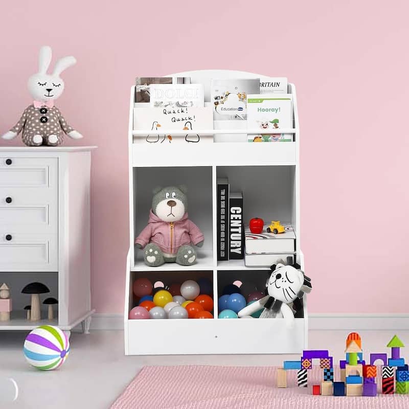 Kids Toy Storage Organizer - Wood Book Shelf Organizer for Toddler