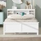 preview thumbnail 3 of 26, Full Platform Bed with Storage Headboard, USB, Twin Size Trundle and 3-Drawers, White