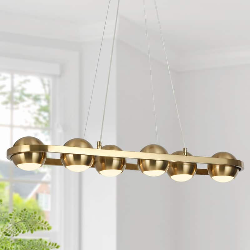 Modern 6-Light LED Gold Chandelier Linear Island Lights for Dining Room - 29.5" L x 4" H - 29.5" L x 4" H