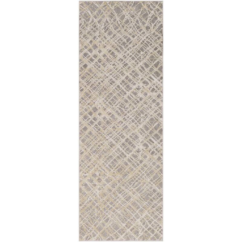 Livabliss Modern & Contemporary Tibetan Abstract Area Rug - 2'7" x 7'7" - Grey/Tan