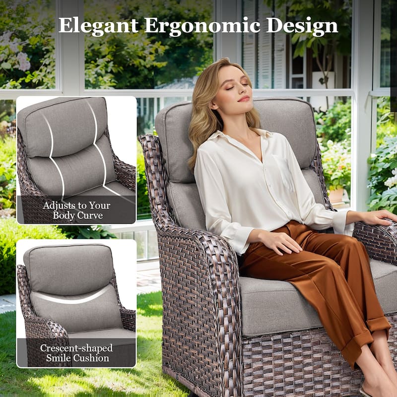 Outdoor Patio Sofa Swivel Chair with 6-Inch Thick Cushions Set