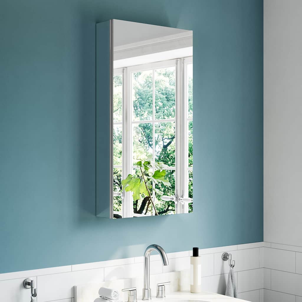 16x30" Tri-View Mirrored Medicine Cabinet with Soft-Close Blum Hinges, Reversible Door, Recessed/Surface Mount, Aluminum Body