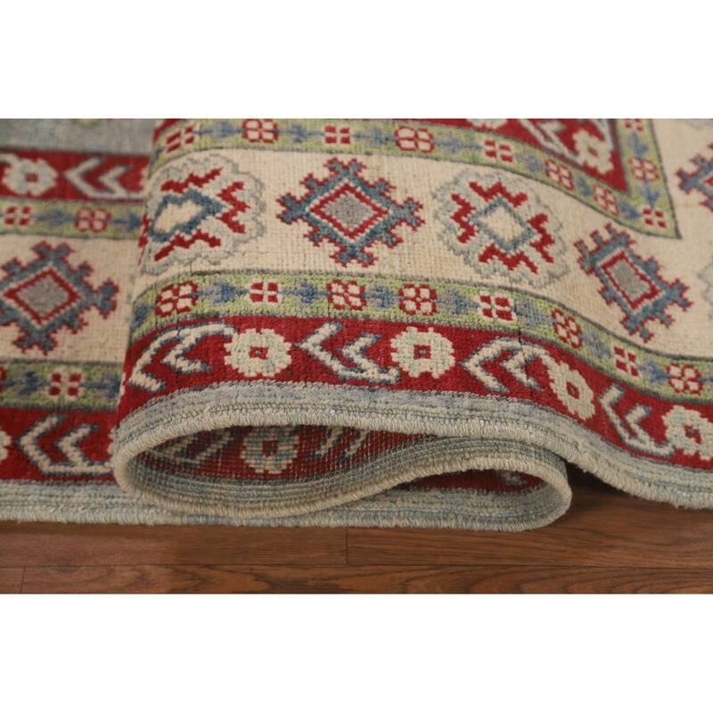 Geometric Kazak Area Rug Bedroom Handmade Wool Carpet - 5'1" x 6'10"