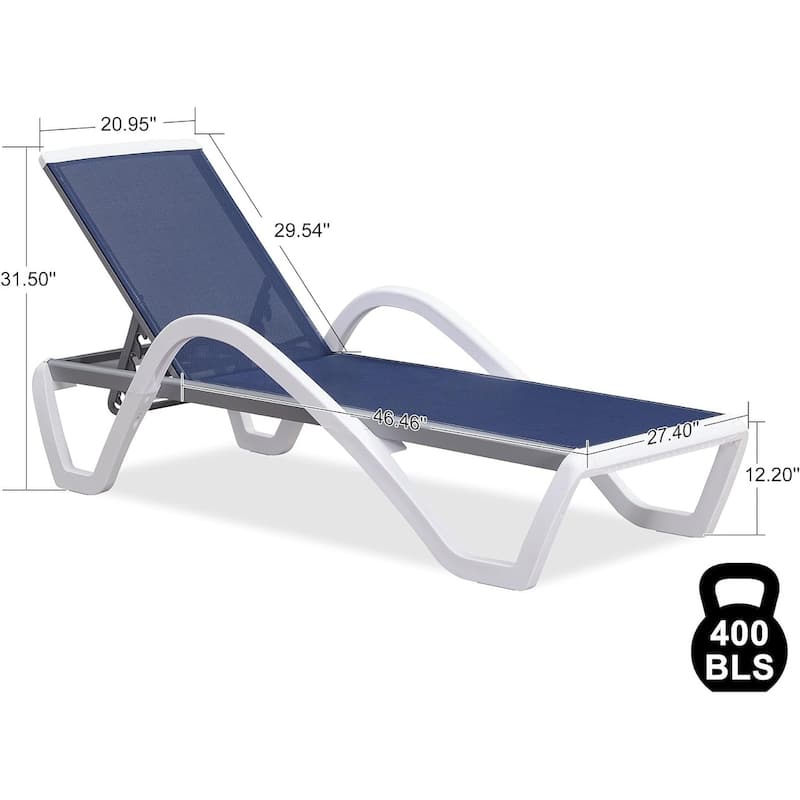 PURPLE LEAF Patio Chaise Lounge Chair Outdoor Plastic Textilene Lounger with 6 Adjustable Position for Outside Lawn Poolside