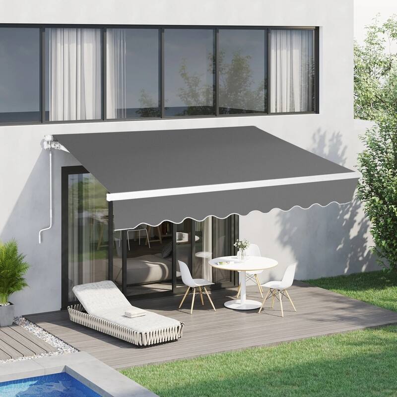 13FT x 8FT Steel Retractable Awning Sunshade Manual Open - Grey