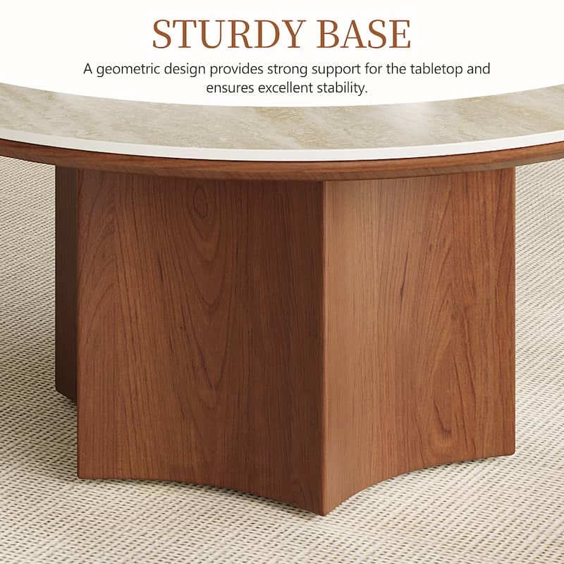 Mid-century Modern Coffee Table,35.43" With Sintered Stone Table Top, Solid Wood Legs