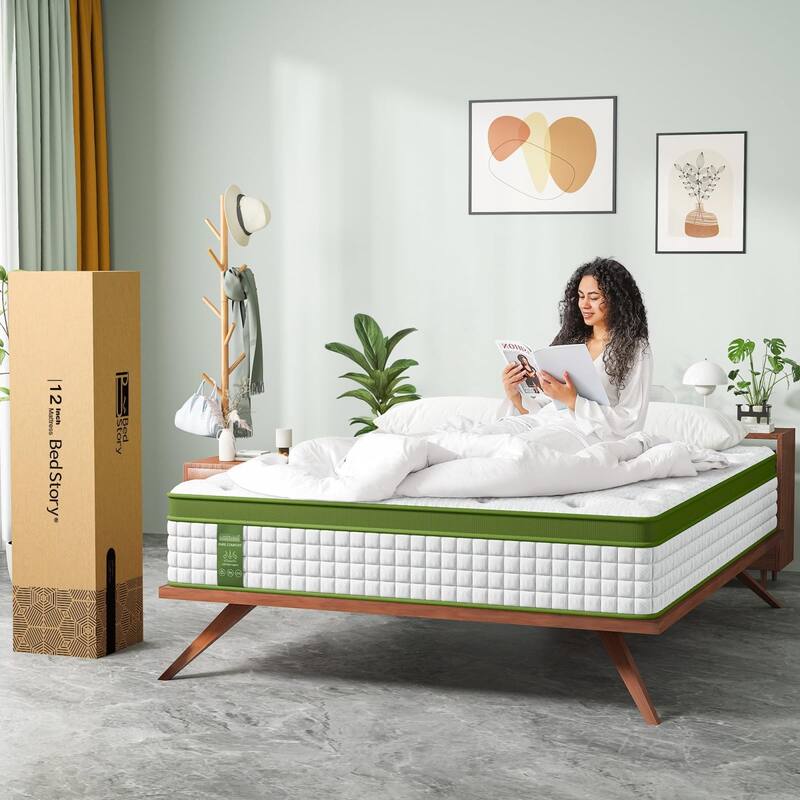 Roomfitters 12 Inch Queen/Full/King Hybrid Mattress, Gel Memory Foam & Pocket Spring Bed for Pressure Relief,Green