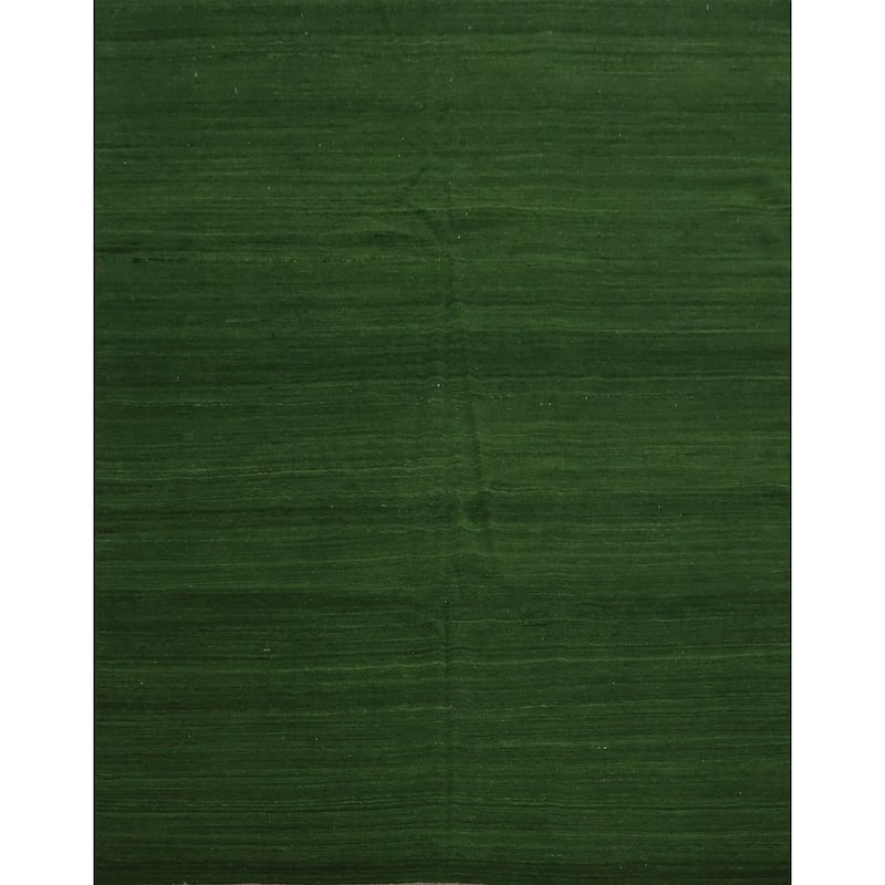 Hand Woven Oriental 100% Wool Carpet Modern Solid Green Kilim Area Rug - 8' 1'' X 8' 3''