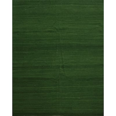 Hand Woven Oriental 100% Wool Carpet Modern Solid Green Kilim Area Rug - 8' 1'' X 8' 3''