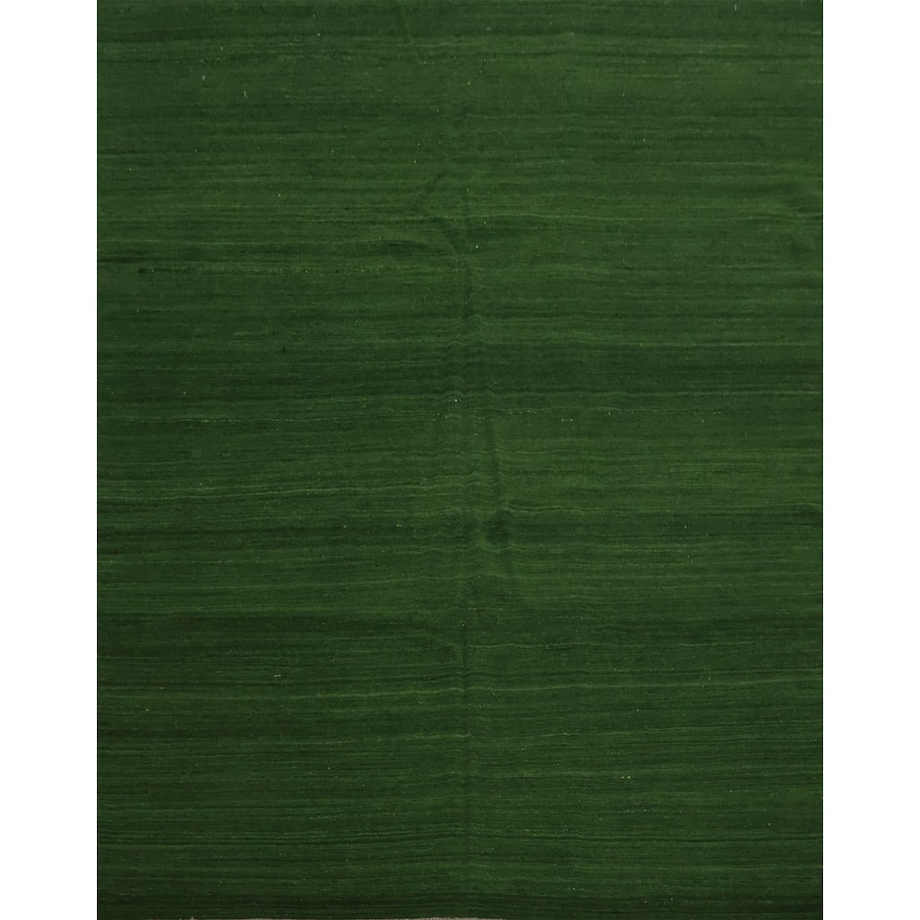 Hand Woven Oriental 100% Wool Carpet Modern Solid Green Kilim Area Rug - 8' 1'' X 8' 3''