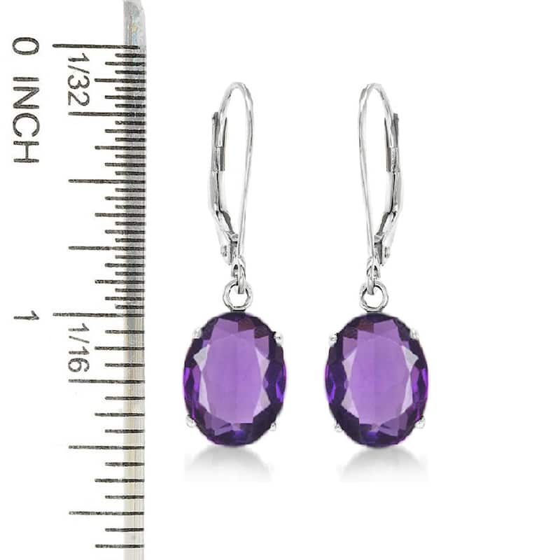 Sterling Silver 10x8 Oval Genuine Birthstone Leverback Dangle Earrings