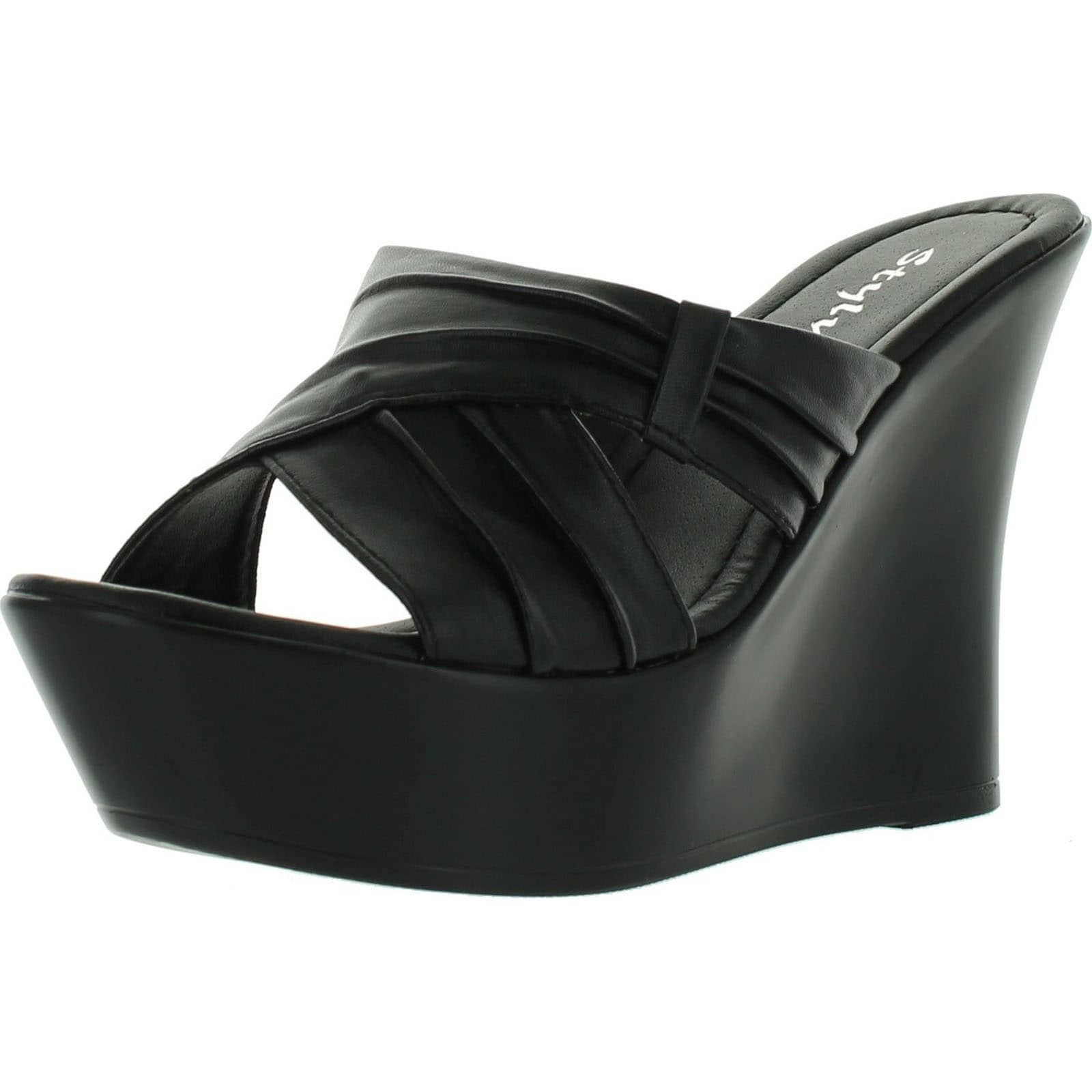 black slip on platform sandals