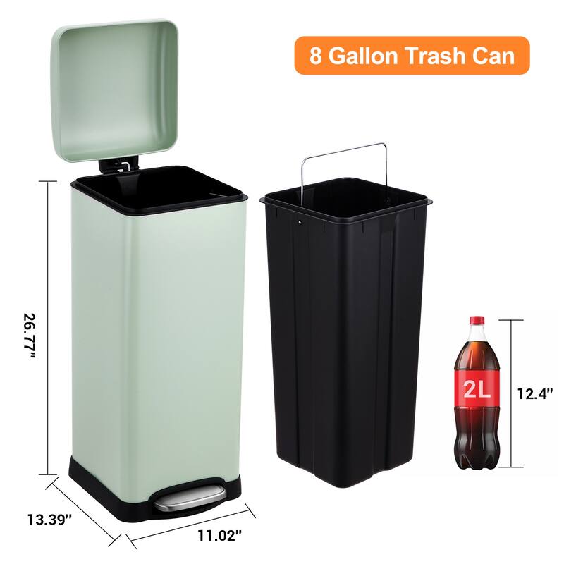 8 Gallon Step Trash Can, with Removable Inner Bucket