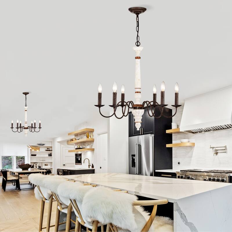 Retro 6-Light Candlestick Design Chandelier, Height Adjustable, for Dining Room, Kitchen, Living Room and Bedroom