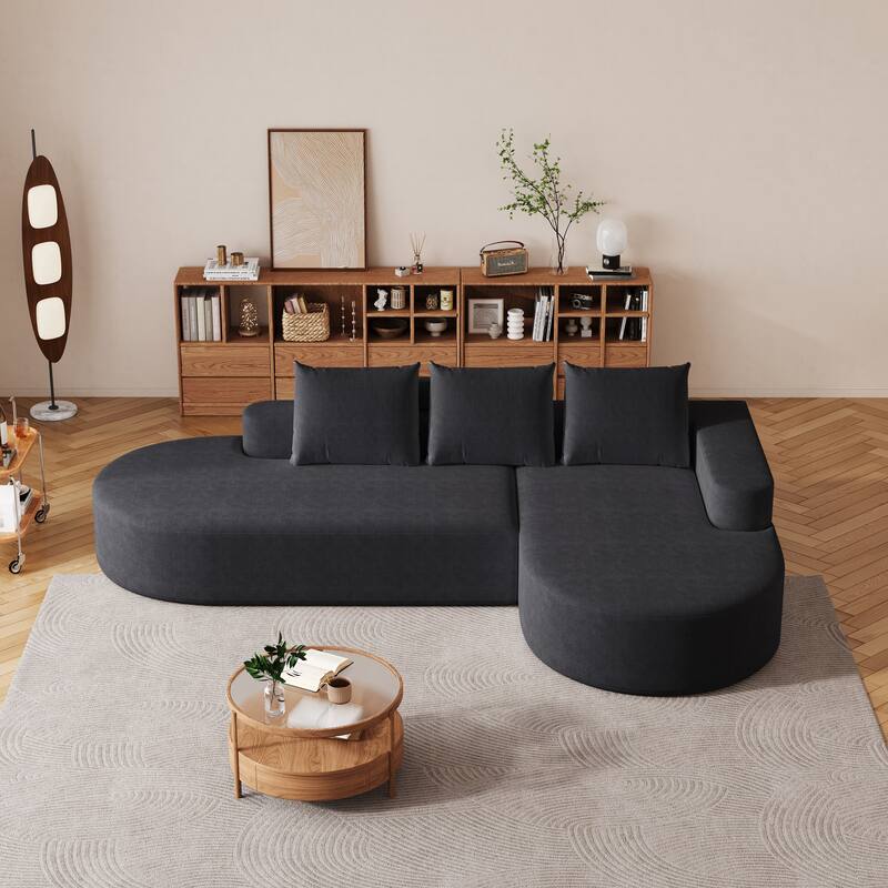 Modern Free Combination Chenille L-Shaped Sectional Sofa Couch with 3 Pillows - Black-Right Hand Facing