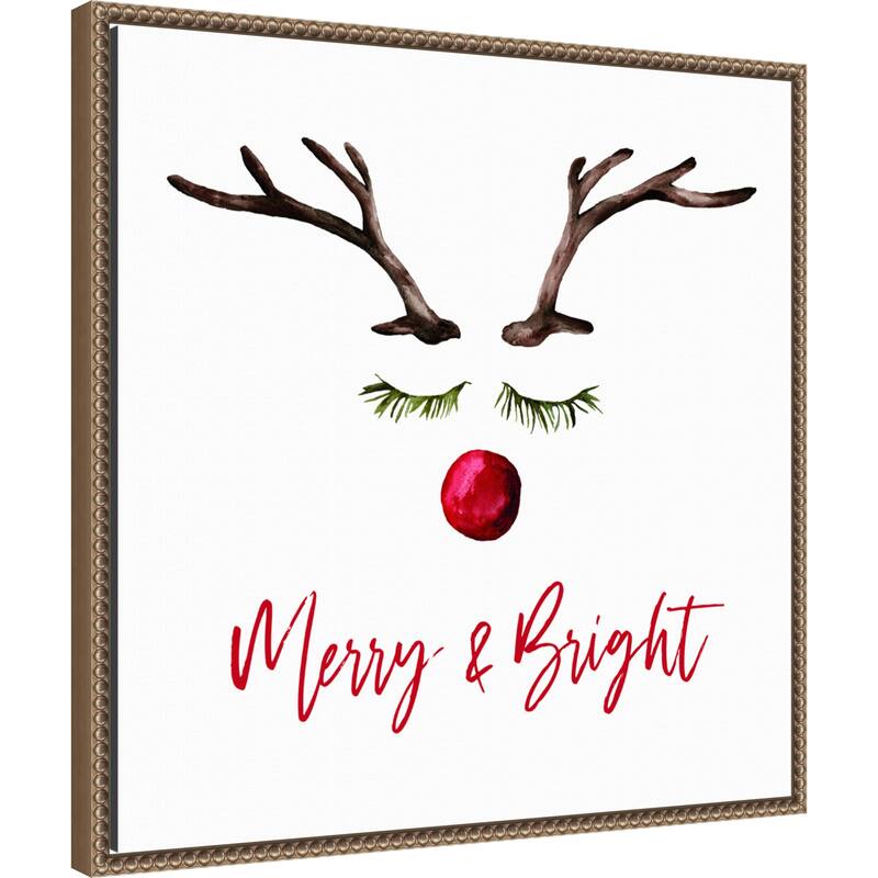 Reindeer Merry and Bright by Amanti Art Portfolio (22 x 22 in.), Framed Canvas Wall Art Print - Sylvie Beaded Dark Gold