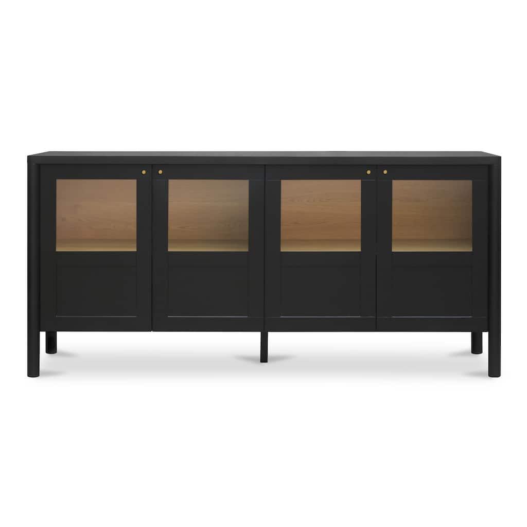 Title: NADAAL STUDIOS Delmira Sideboard, Millwork-Inspired Glass-Front Storage with Dowel Legs, Black