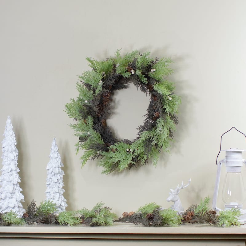 Berry Cedar and Pine Cone Artificial Christmas Wreath - 24-Inch Unlit - 24"