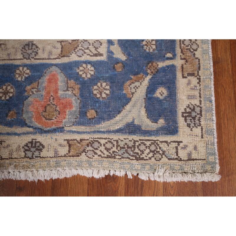 Tabriz Vintage Persian Rug Hand-Knotted Blue Wool Carpet - 8'4" x 11'3"