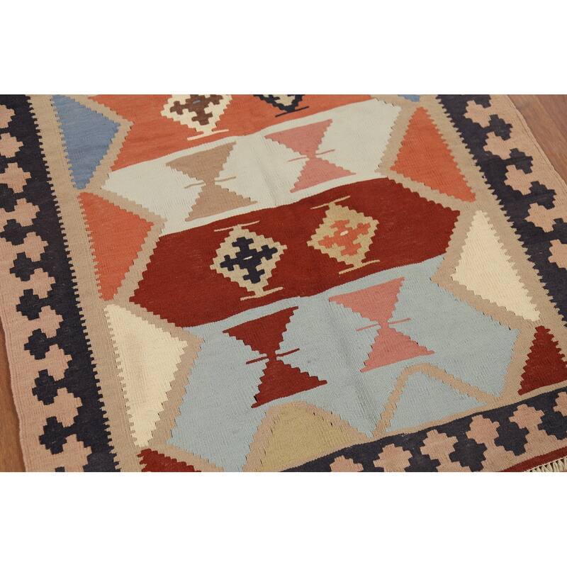 Vegetable Dye Kilim Qashqai Persian Accent Rug Handmade Wool Carpet - 3'3"x 4'10"