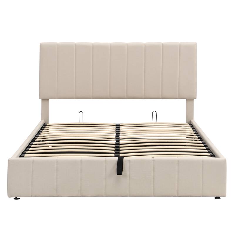 Linen Upholstered Platform Bed with a Hydraulic Storage System