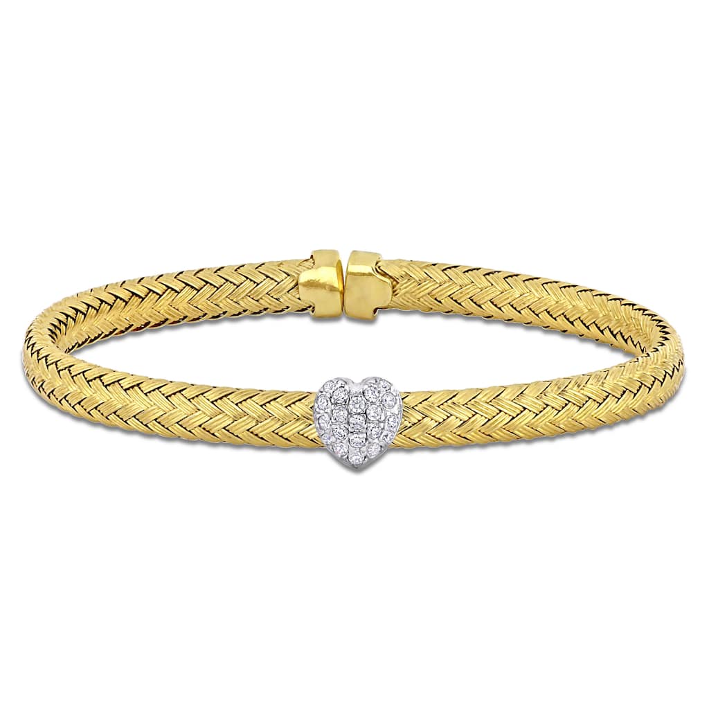 Miadora 1/2ct TGW Cubic Zirconia Heart Weave Design Bangle in Two-Tone Sterling Silver - 8 in - 8 in x 9 mm x 6.4 mm