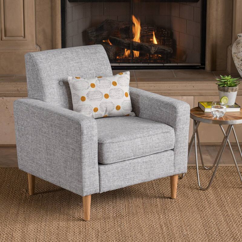 Roomfitters Mid-Century Accent Chair with Tufted Back and Tapered Wood Legs, Upholstered Armchair for Living Room, Light Gray