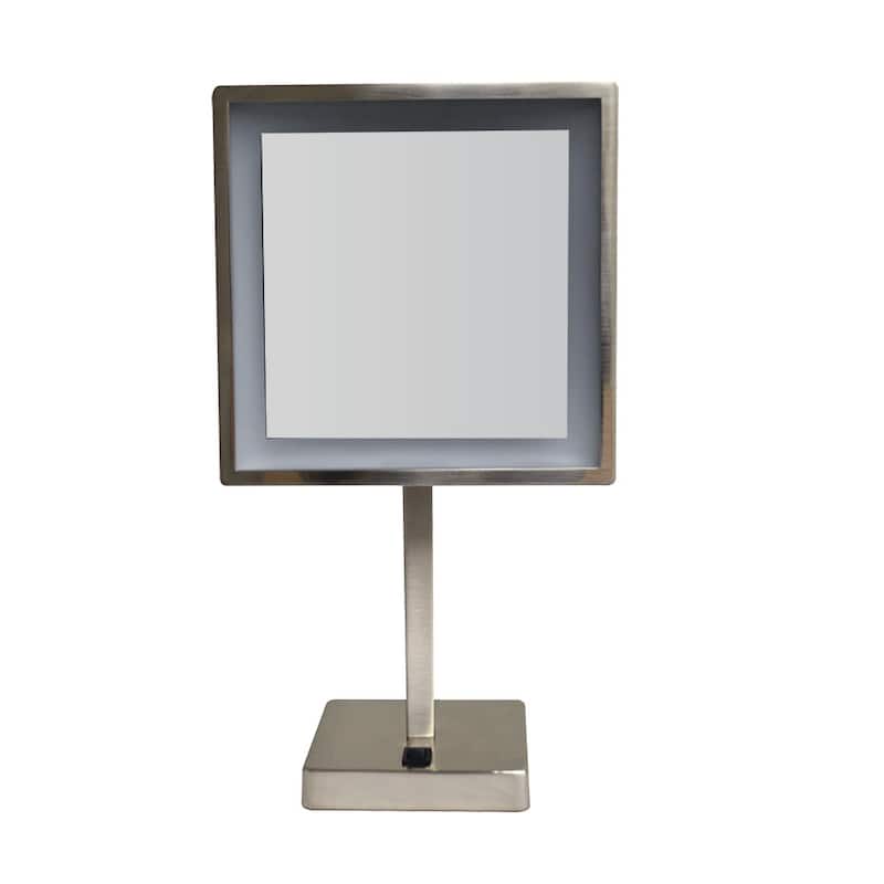 Whitehaus Freestanding LED Square 5x Magnifying Mirror - Brushed Nickel
