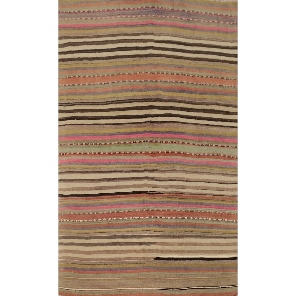 Hand Woven Oriental 100% Wool Carpet Southwestern Tribal Multi-Colored Kilim Area Rug - 8' 2'' X 5' 5''