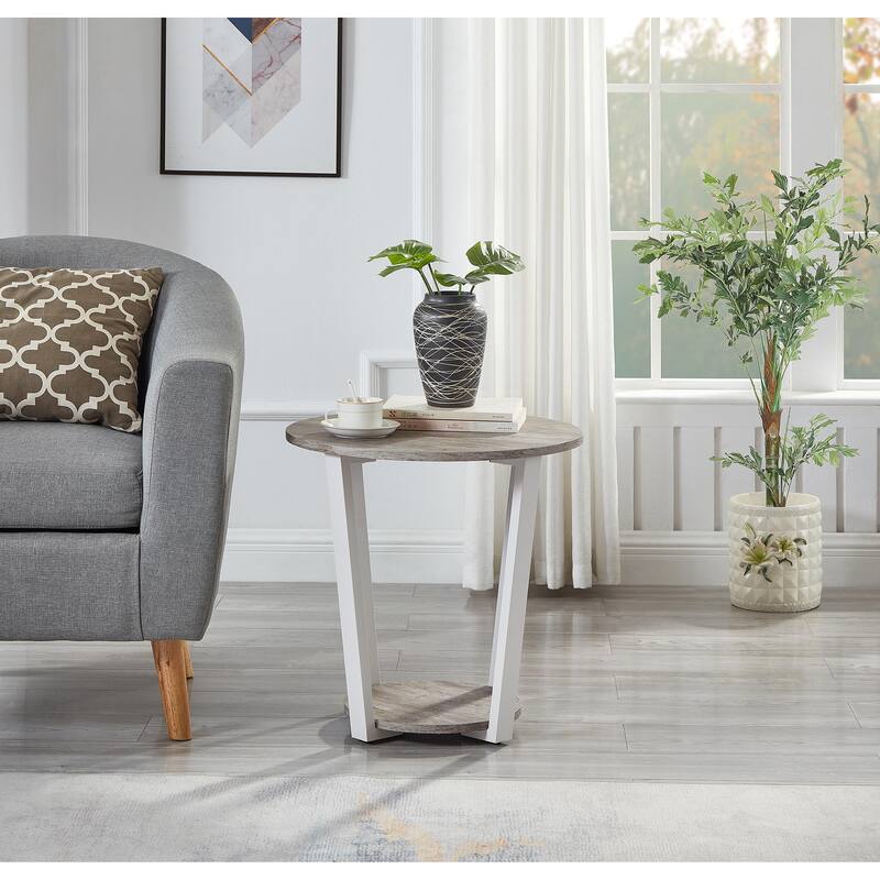20" Modern Round End Table with Storage Shelf and Round Base for Living Room or Bedroom