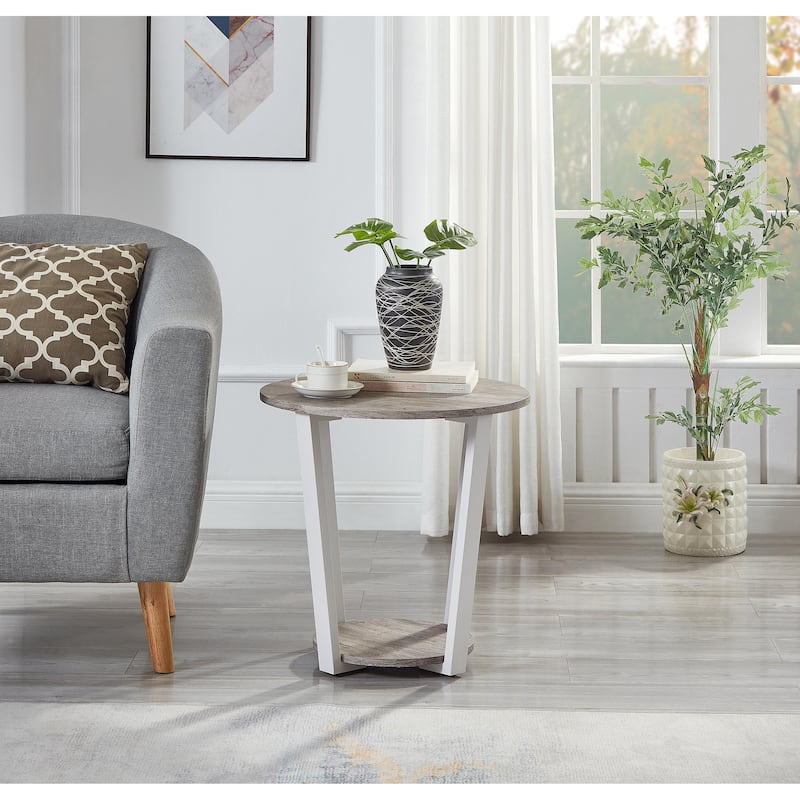 Elysian Contemporary Round End Table with Shelf,