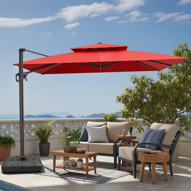 VredHom Patio Outdoor 11 x 11 FT Cantilever-Offset Umbrella with HDPE Base