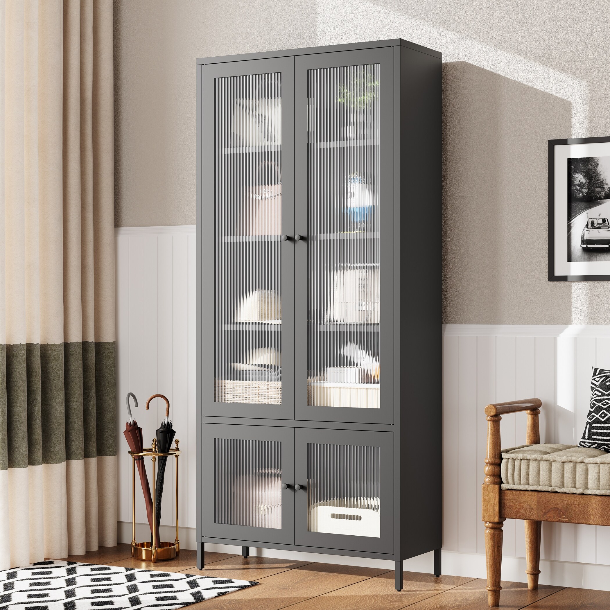 Large Display Cabinet with 4 Glass Doors 5 Shelves Freestanding Cabinet for Bedroom Living Room Black Bed Bath Beyond 42381604
