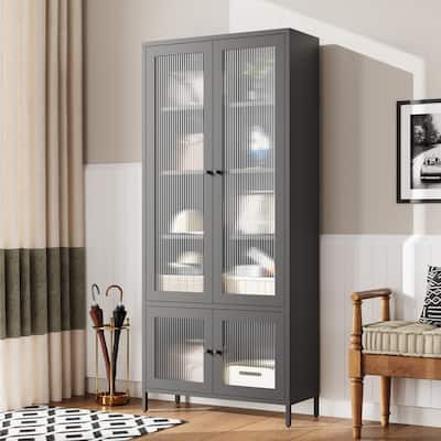 Large Metal Storage Cabinet Display Cabinet with 4 Glass Doors 5 Shelves Side Cabinet Bookcase Freestanding Cabinet