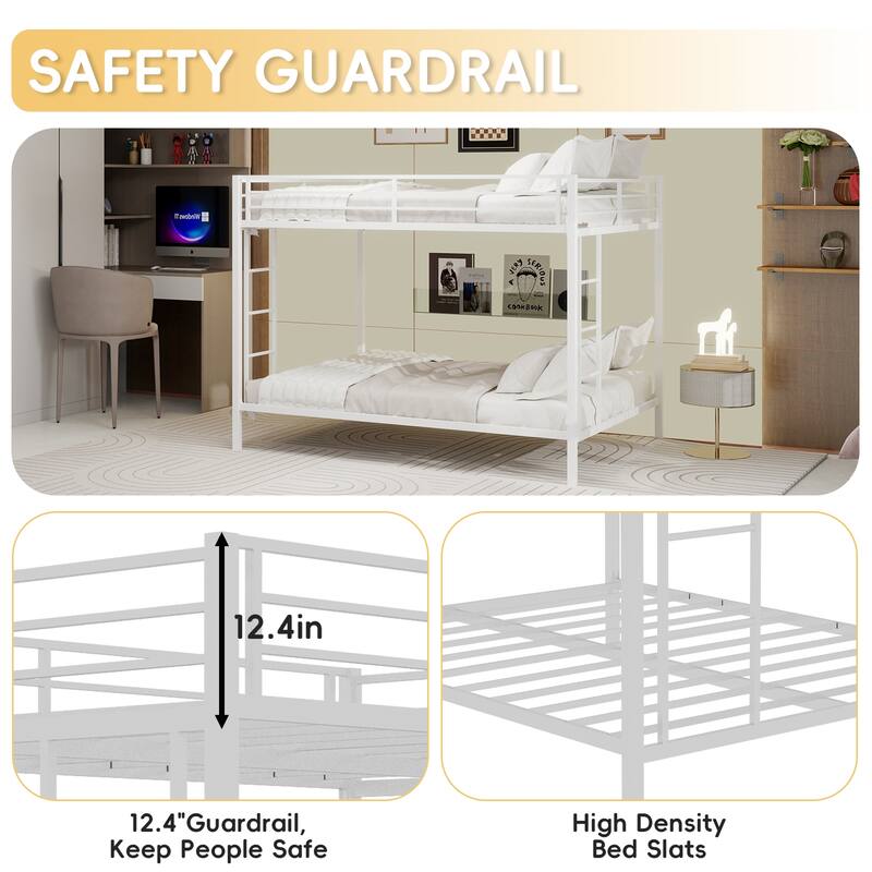 Multi-Functional Metal Bunk Bed, No Box Spring Needed, Bunk Bed Frame for Aldults Dorm Bedroom Guest Room