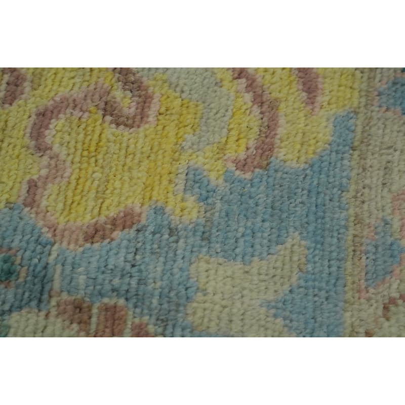 Handmade Blue Floral Oushak Vegetable Dye Area Rug, Medallion Carpet - 9' 9'' X 8' 2''