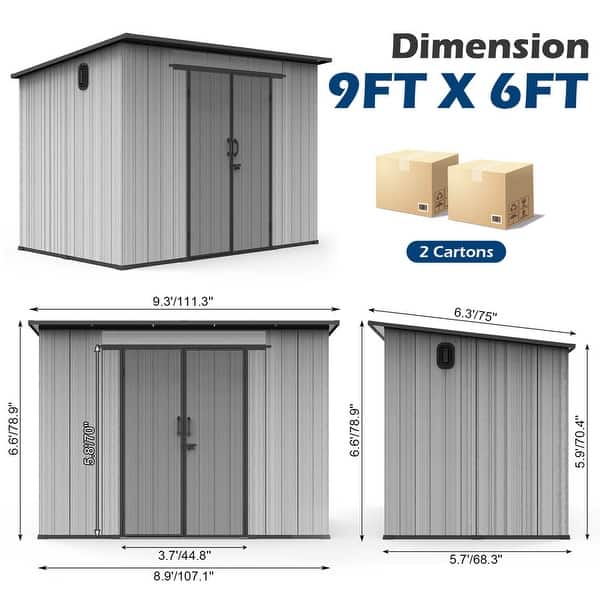 dimension image slide 5 of 6, Domi Outdoor Resin Storage Shed, Waterproof Plastic Garden Shed with Lockable Door, Windows & Vents, Outside Tool Storage Shed