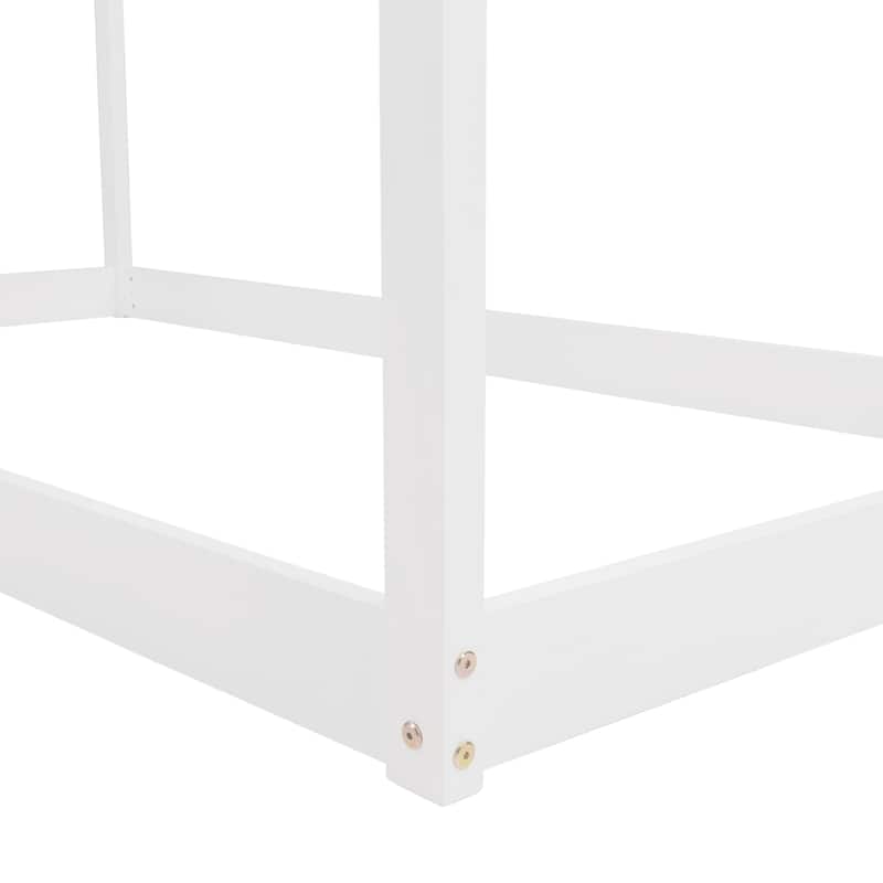 White Twin Size Solid Wood House Bed with Roof for Kids, Boys and Girls, Bedroom