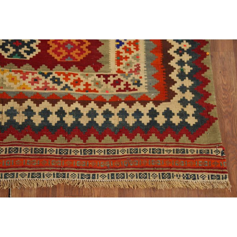 Red Kilim Qashqai Persian Vintage Area Rug Handmade Tribal Wool Carpet - 4'8"x 7'8"