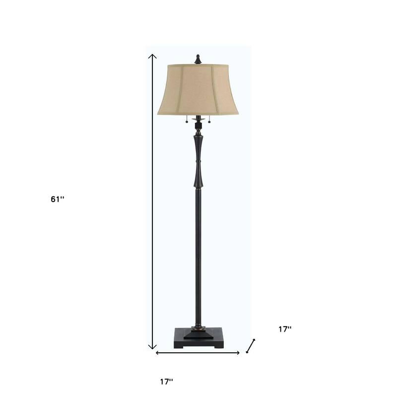 61" Bronze Two Light Traditional Shaped Floor Lamp With Brown Square Shade - 17" x 17" x 61"